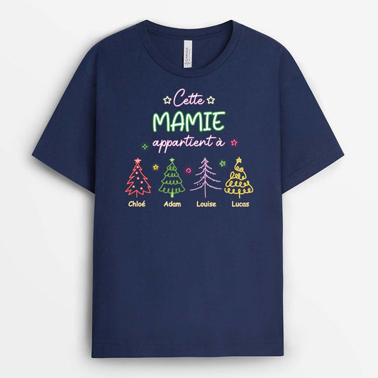 2989AFR2 cette mamie appartient a version sapins neons t shirt pour mamie personnalise