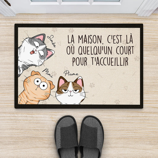 2993DFR2 la maison cest la ou quelquun court pour taccueillir version chat paillasson personnalise avec chat