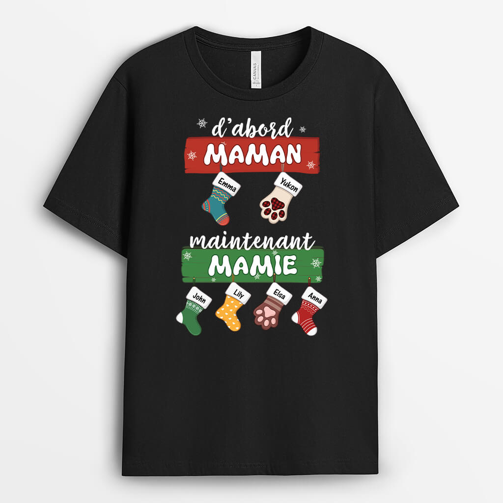 2998AFR1 dabord maman maintenant mamie version bas de noel t shirt noel personnalise pour mamie