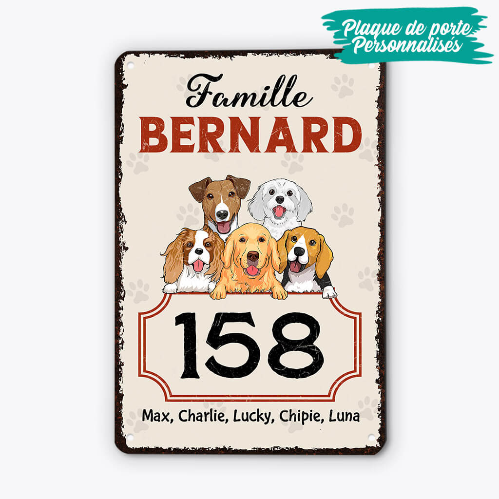 3002EFR2 famille et numero de maison version chien plaque en metal personnalisee avec chien