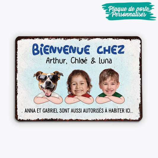 3003EFR2 bienvenue chez nous avec visages amusants plaque de porte personnalisee famille