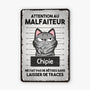 3004EFR1 attention au malfaiteur  plaque en metal pour amoureux des chats