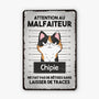 3004EFR2 attention au malfaiteur  plaque en metal pour amoureux des chats