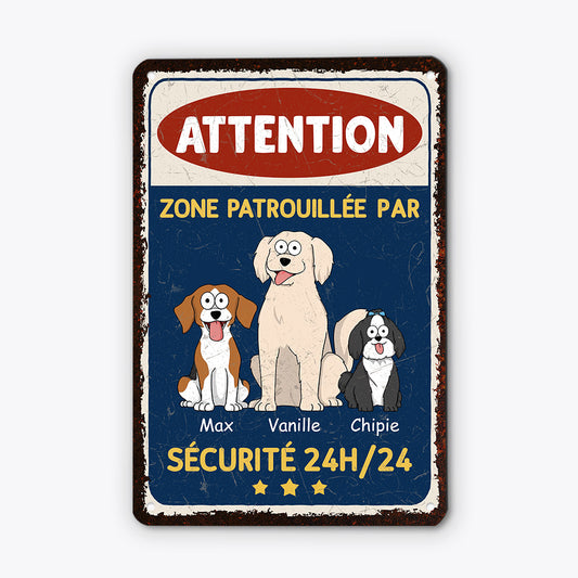 3005EFR1 plaque en metal personnalisee avec animaux de compagnie attention a mes chiens 3005e6p3c
