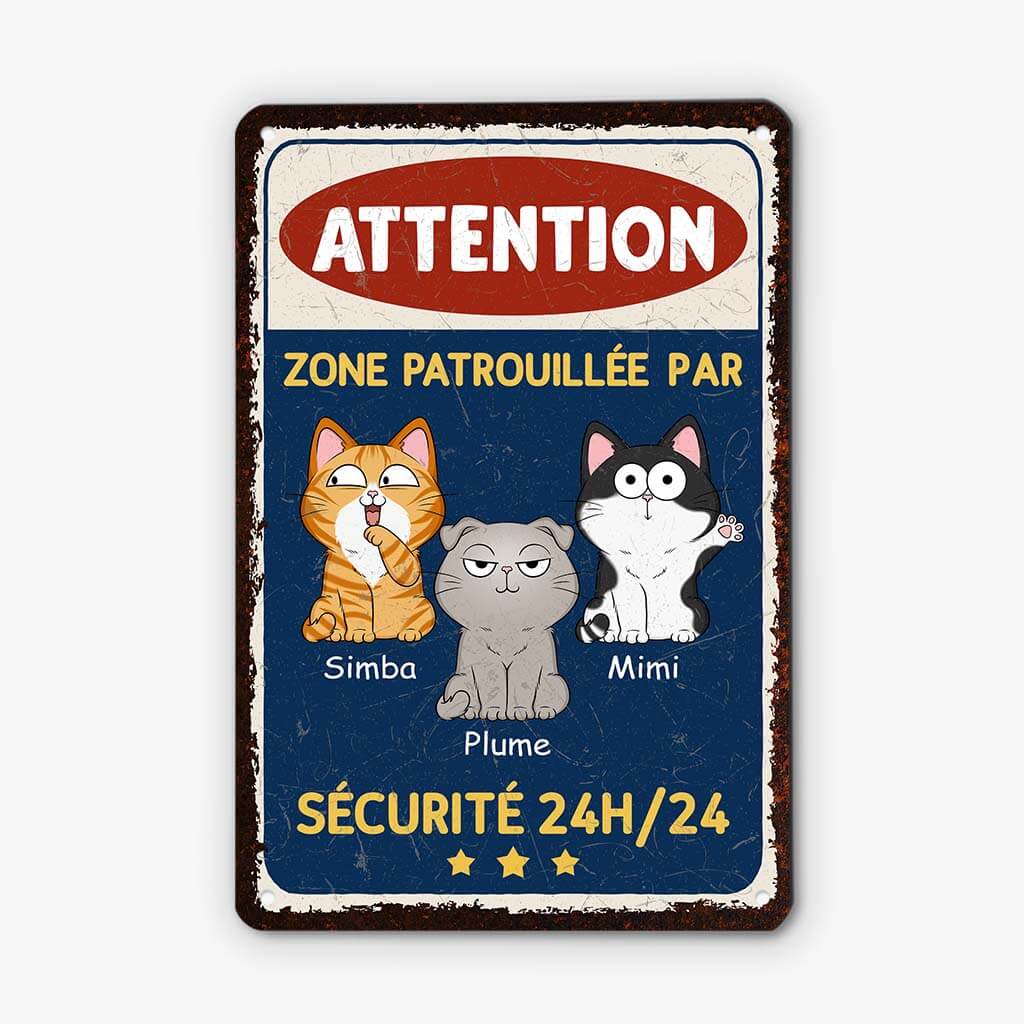 3005EFR1 zone patrouillee par des chats plaque de porte personnalisee chat