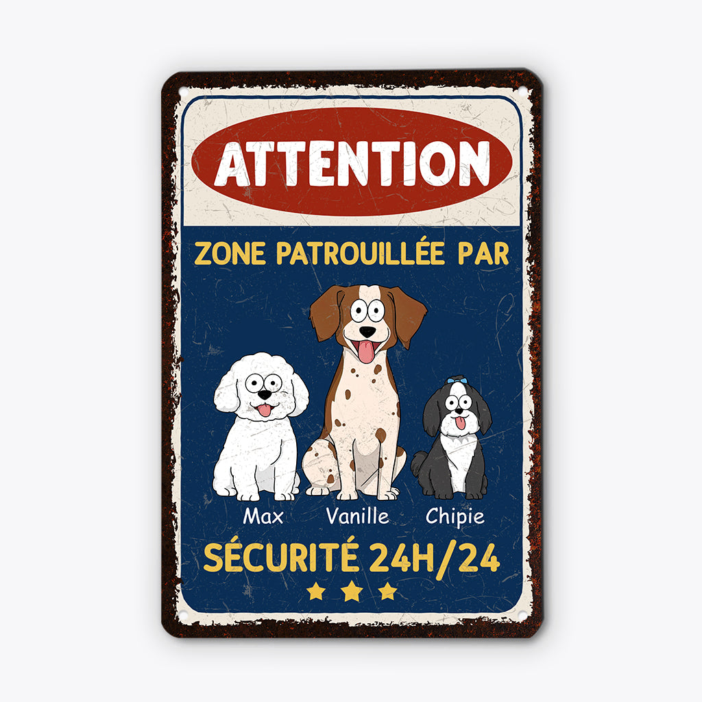 3005EFR2 plaque en metal personnalisee avec animaux de compagnie attention a mes chiens 3005e6p3c