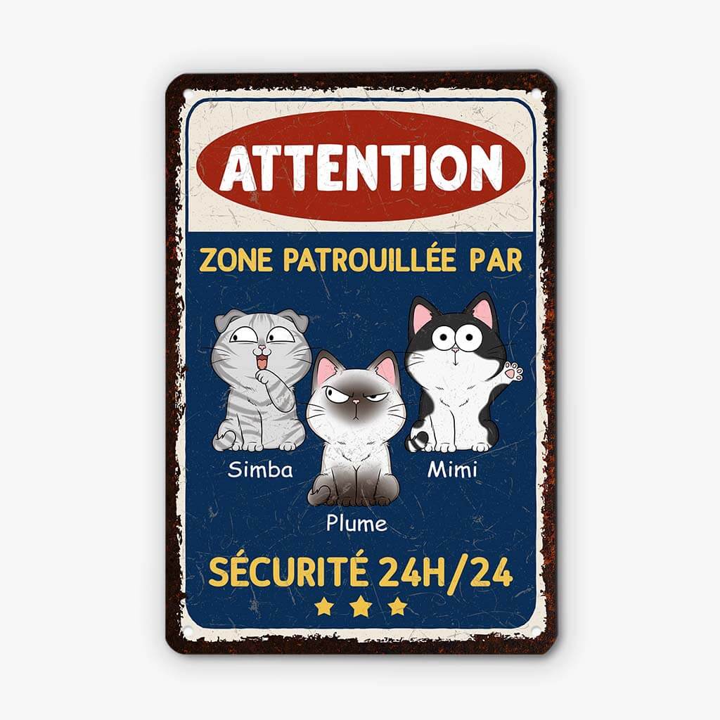 3005EFR2 zone patrouillee par des chats plaque de porte personnalisee chat