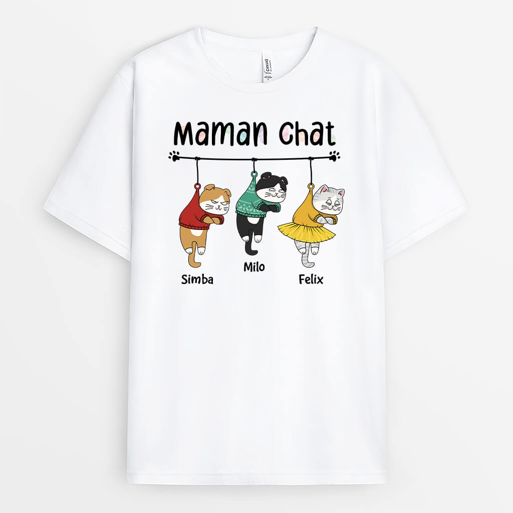 3008AFR1 maman de chats accroches version noel tee shirt avec chats pour femme