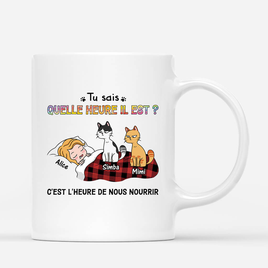 3009MFR1 cest lheure de nourrir les chats serieux mug avec chat personnalise