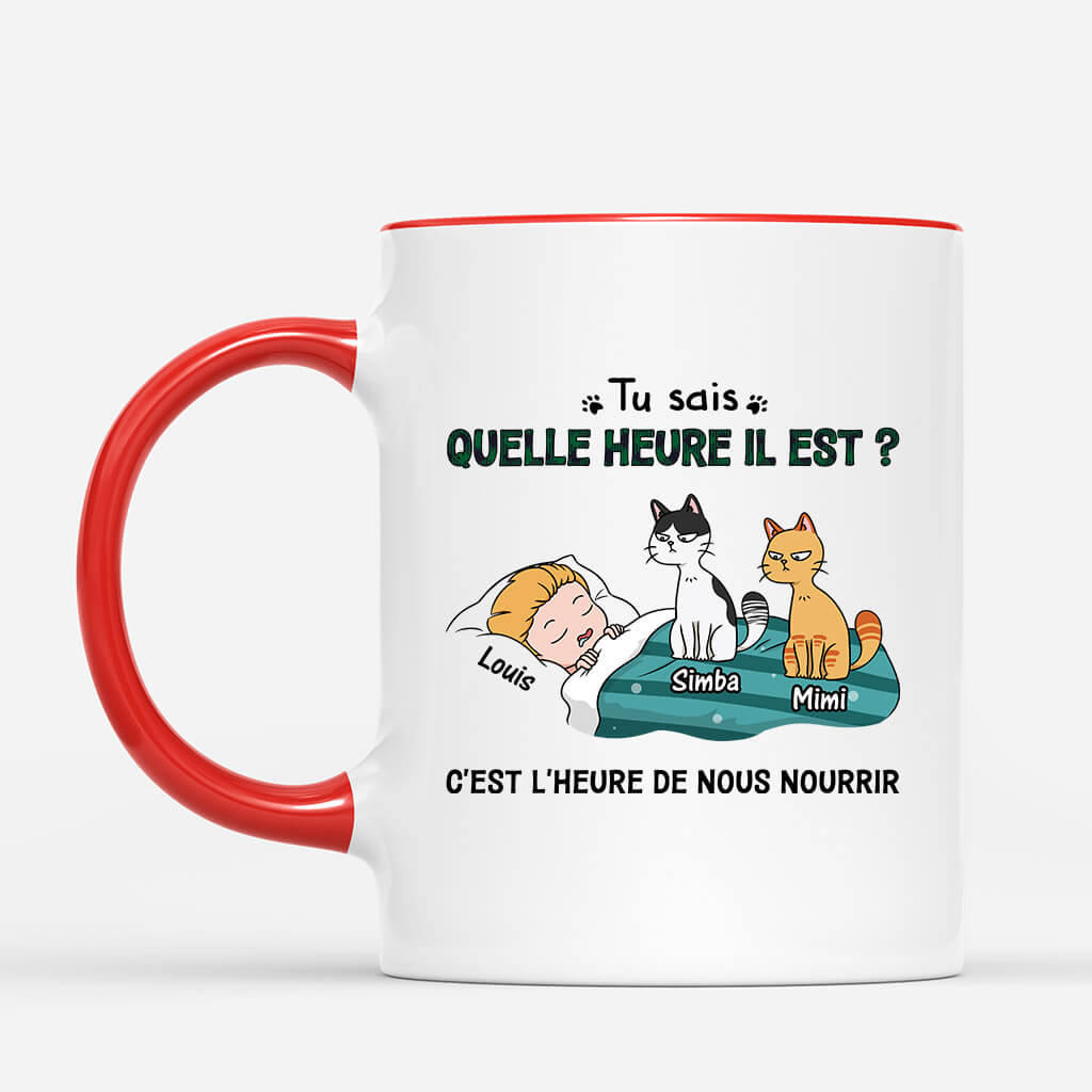 3009MFR2 cest lheure de nourrir les chats serieux mug avec chat personnalise