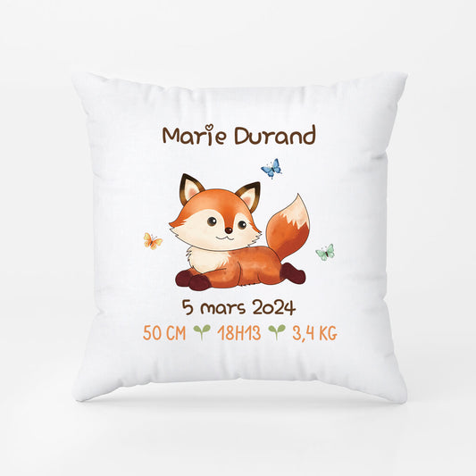 3019PFR2 enfant renard et ses informations coussin pour enfant personnalise