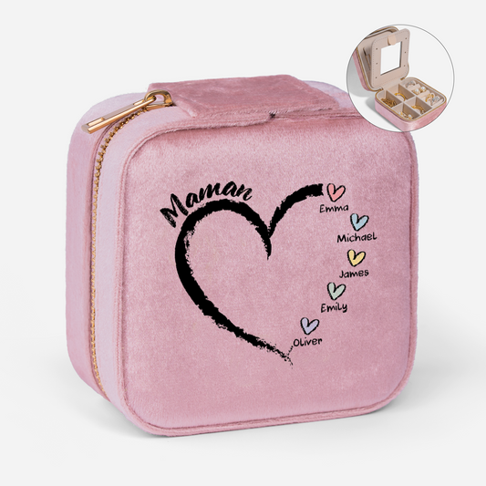 3044AFR1 boite a bijoux en velours_ personnalisee petits coeurs de maman mamie 3044aj8f5a