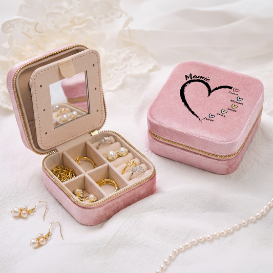 3044AFR2 boite a bijoux en velours_ personnalisee petits coeurs de maman mamie 3044aj8f5a