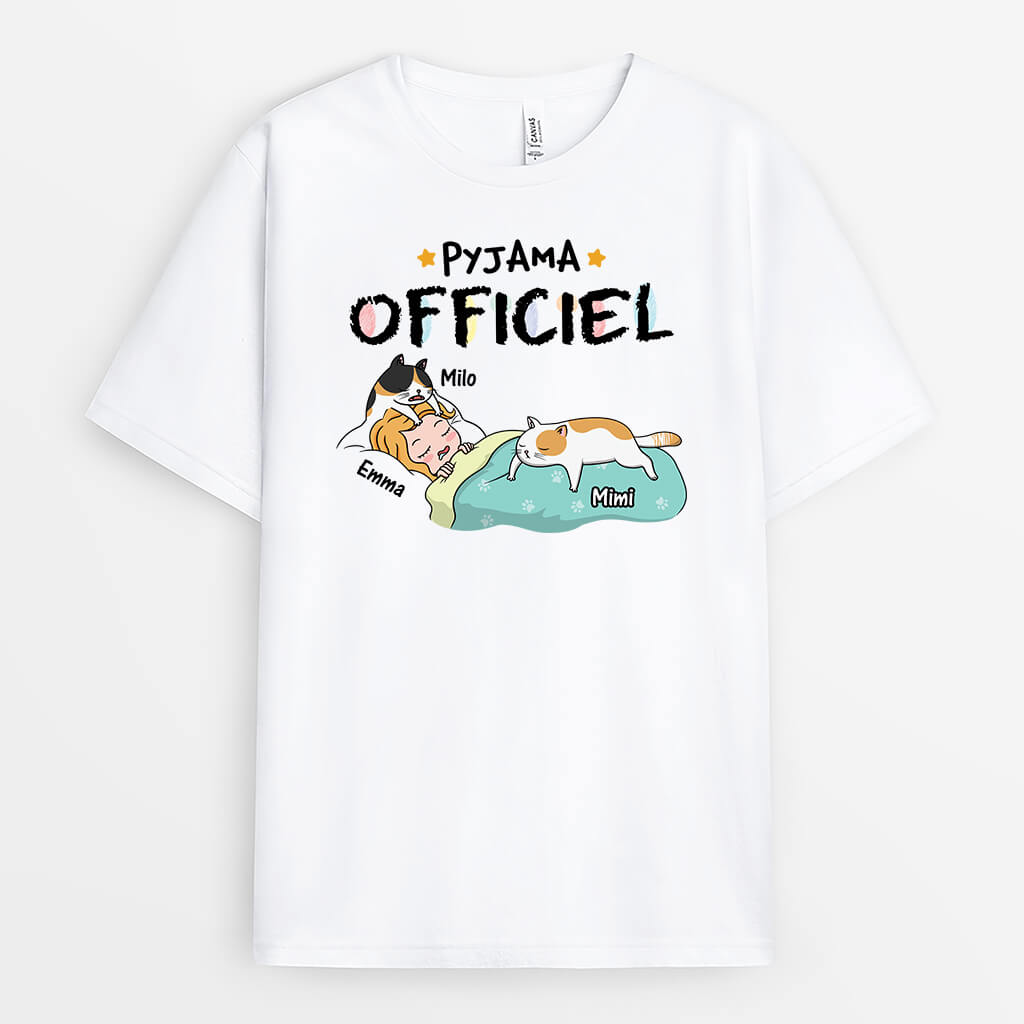 3055AFR1 pyjama officiel avec chats malicieux tee shirt chat personnalise