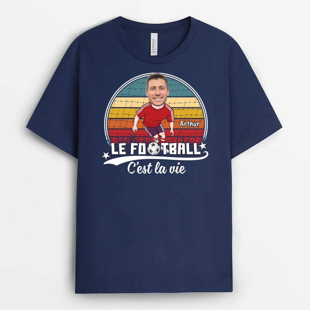 3061AFR2 le football cest la vie avec visage tee shirt personnalise homme