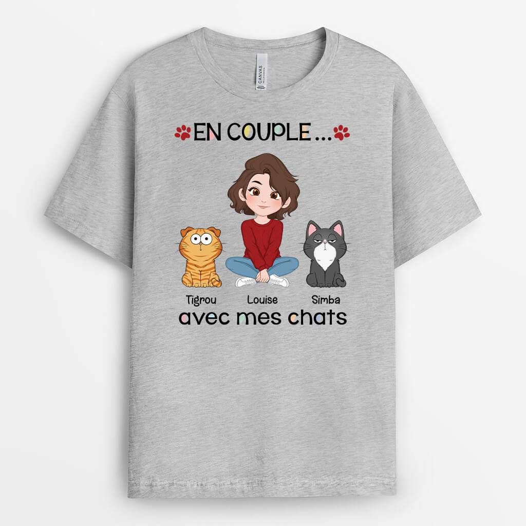 3062AFR2 en couple avec mes chats tee shirt personnalise chat