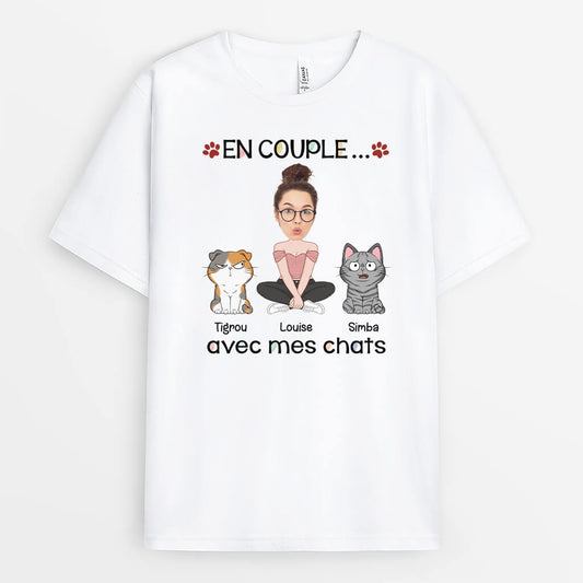 3062AFR3 en couple avec mes chats tee shirt personnalise chat