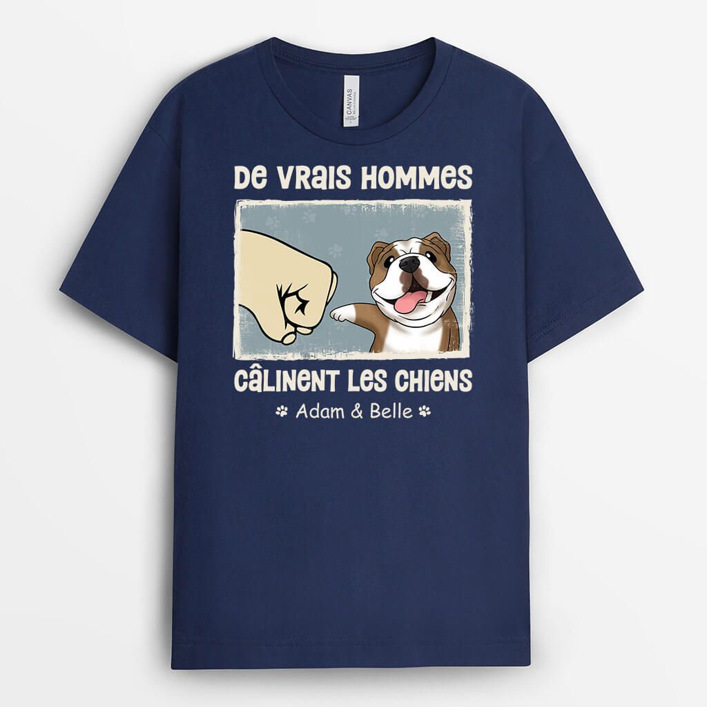 3092AFR2 les vrais hommes calinent des chiens t shirt personnalise avec chien