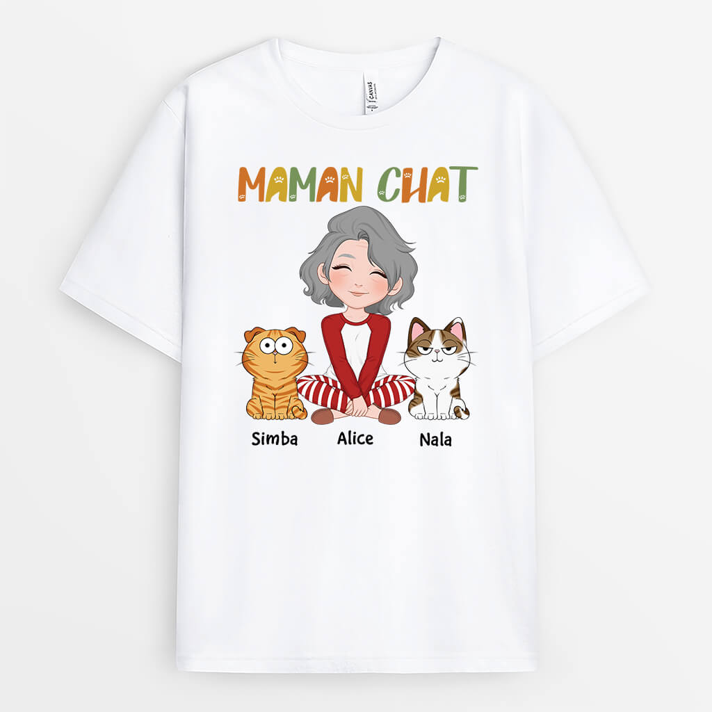 3109AFR1 cette maman chat appartient a version texte avec pattes de chat tee shirt personnalise chat