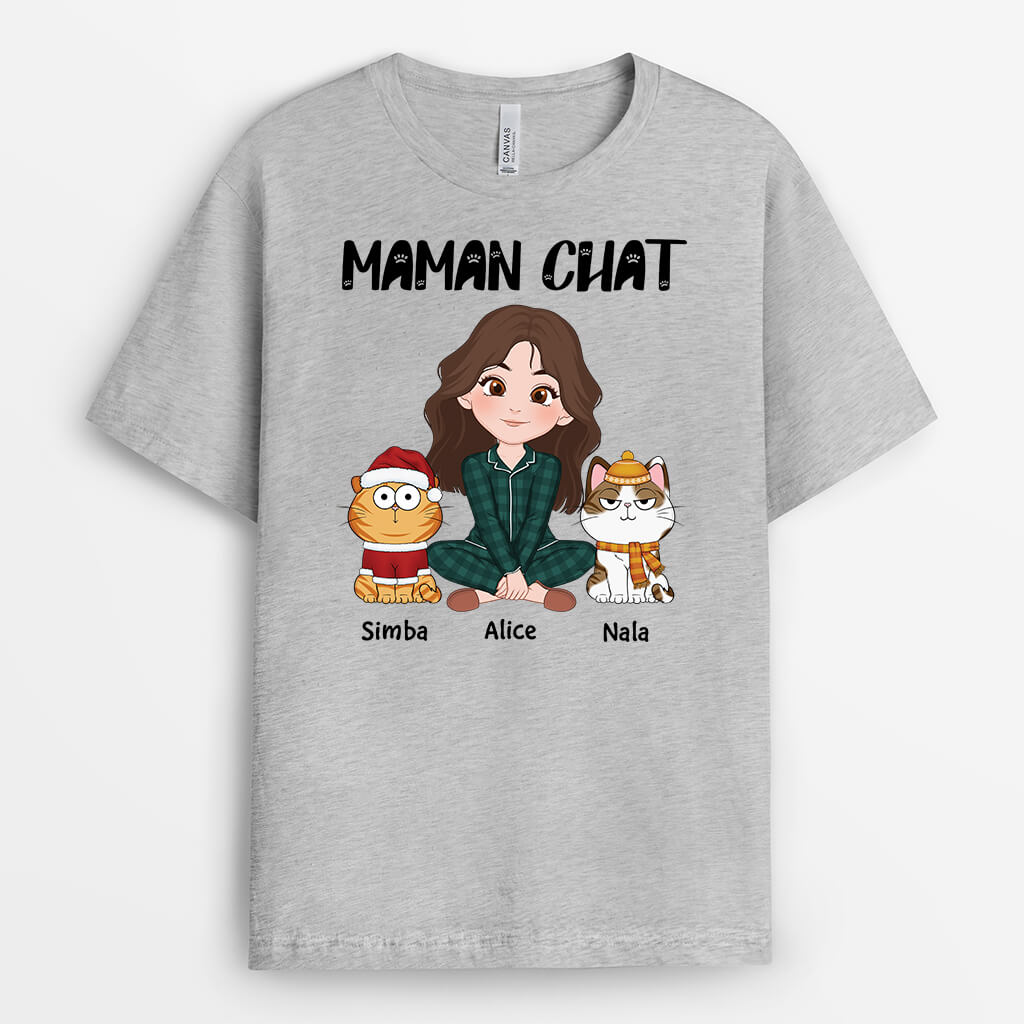 3109AFR2 cette maman chat appartient a version texte avec pattes de chat tee shirt personnalise chat