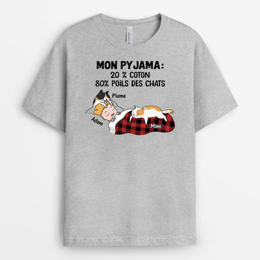 3119AFR2 mon pyjama 20_ coton 80_ poils de chat malicieux t shirt personnalise avec chat