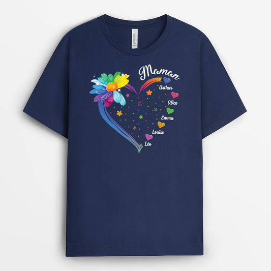 3120AFR1 mamie coeur avec fleurs colorees t shirt personnalise pour mamie