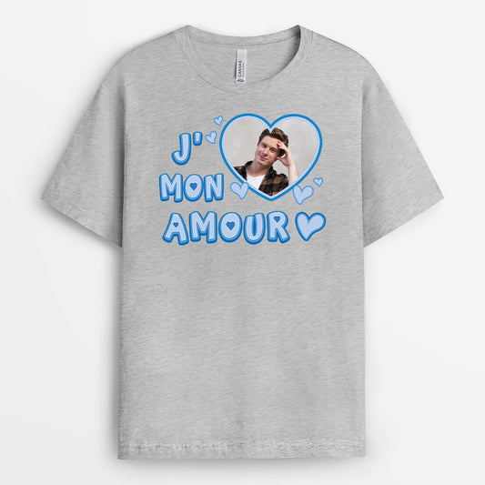 3121AFR2 jaime mon amour avec photo t shirt personnalise pour couple