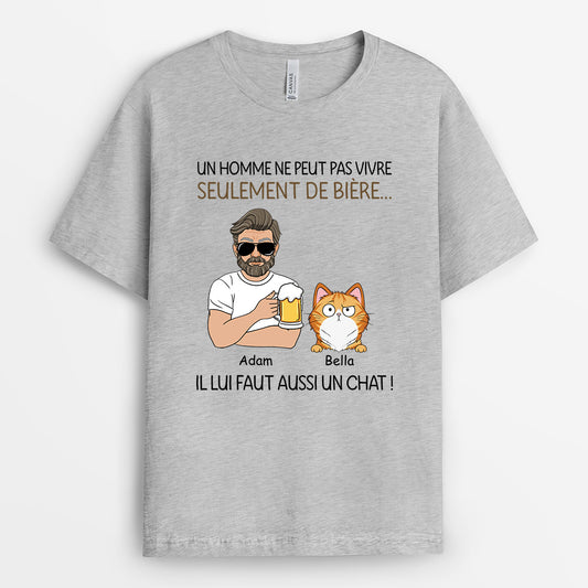 3137AFR1 un homme ne peut pas vivre seulement de biere tee shirt chat personnalise