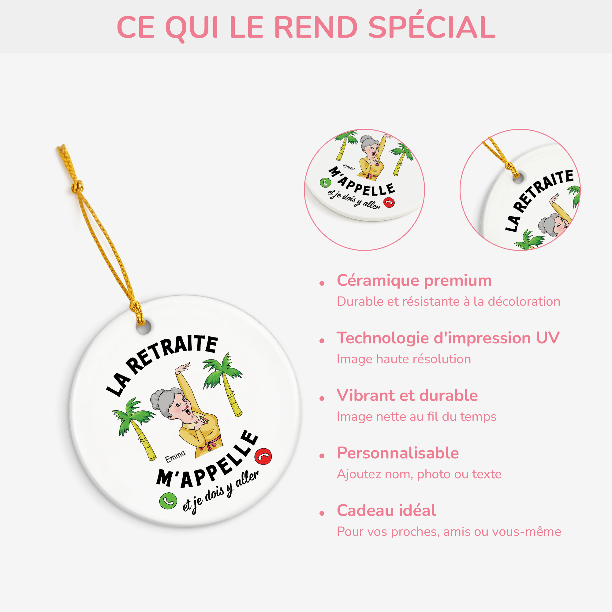 3138OFR4 ornement ceramique personnalise pour femme et homme la retraite mappelle 3138o