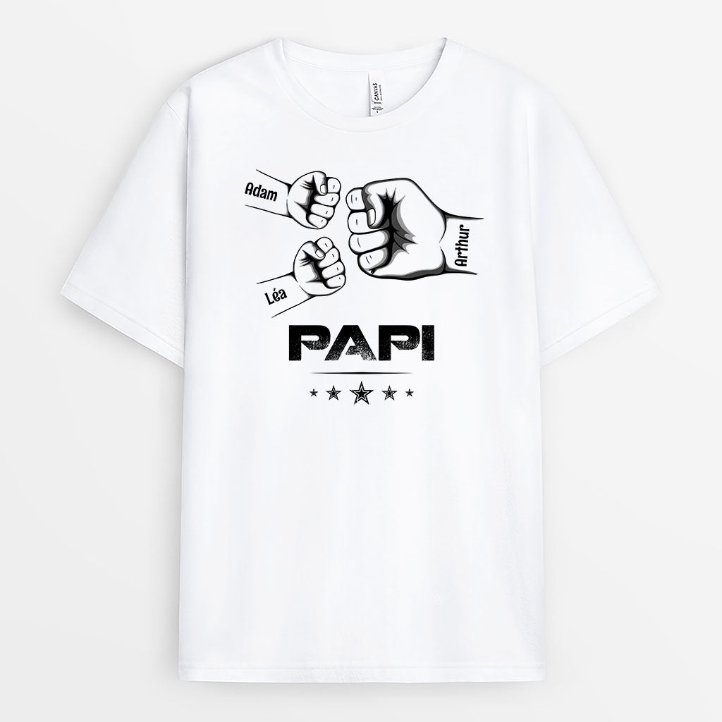 3143AFR1 papy avec coups de poing version dessin monochrome t shirt personnalise pour papy