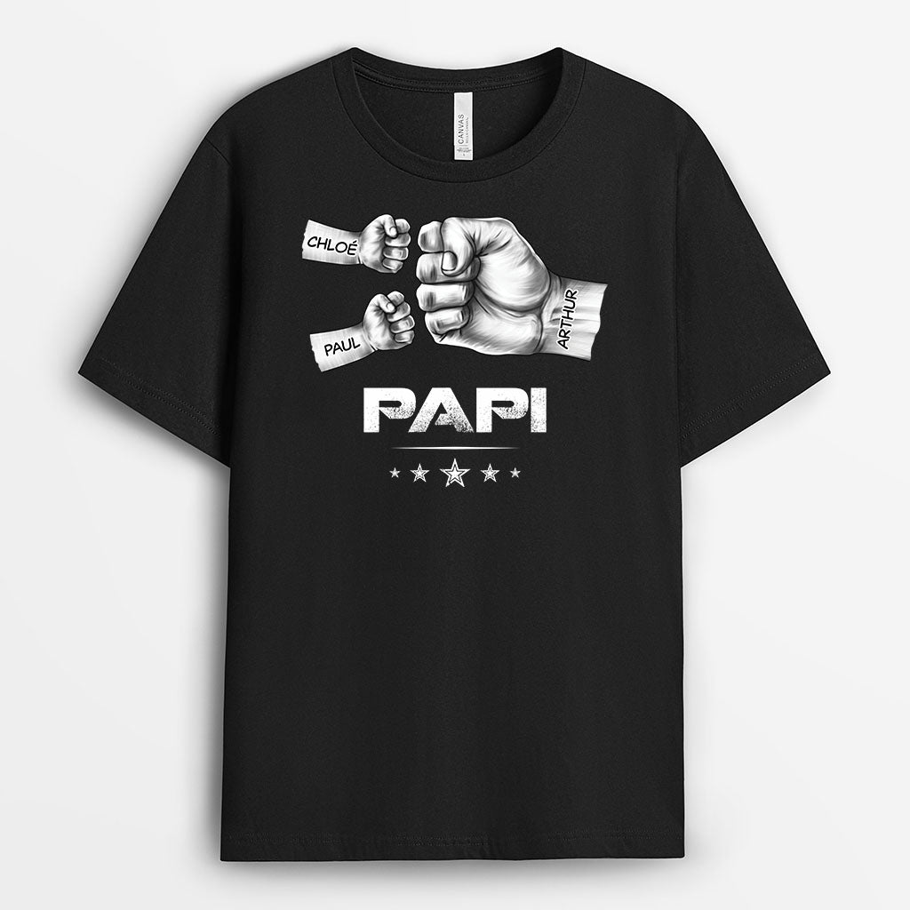 3144AFR1 papy avec coups de poing reels version monochrome t shirt personnalise pour papy