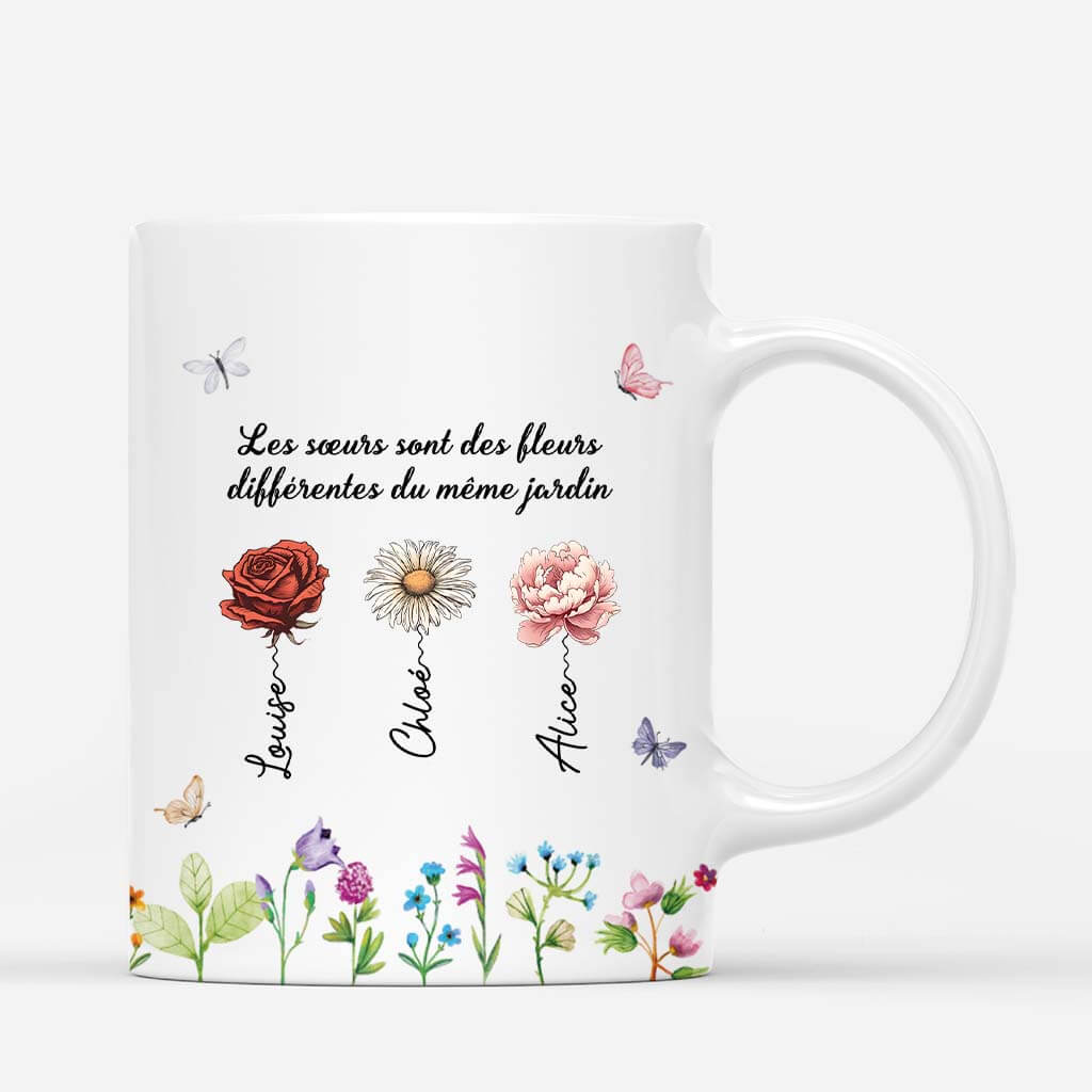 3148MFR1 les soeurs sont des fleurs differentes dun meme jardin mug personnalise pour soeur