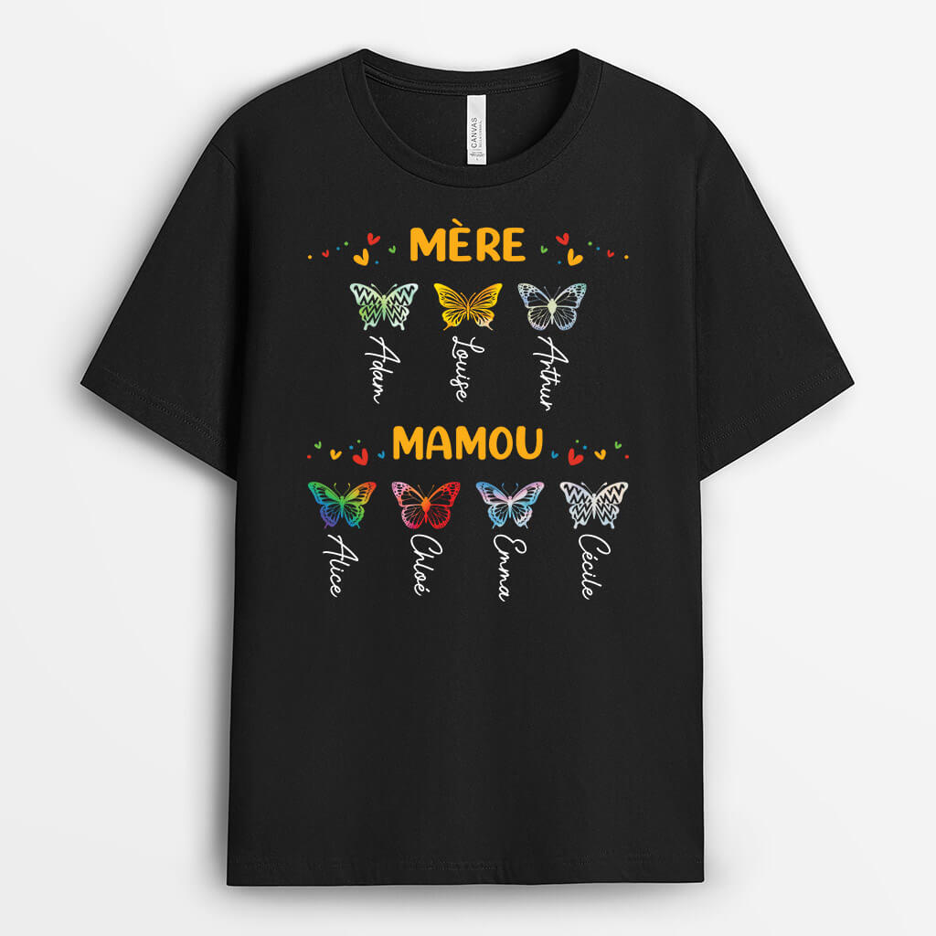 3156AFR2 maman mamie version papillons colores tee shirt original pour femme