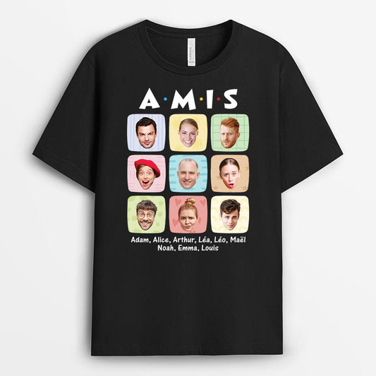 3158AFR1 meilleurs amis version coloree avec visages t shirt pour meilleures amis personnalise