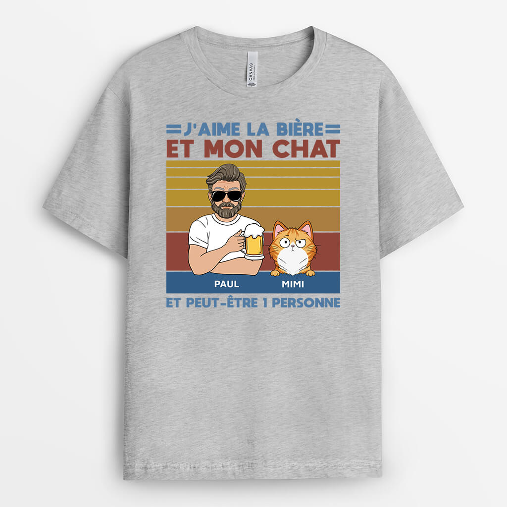 3170AFR1 jaime la biere et mes chats t shirt chat personnalise