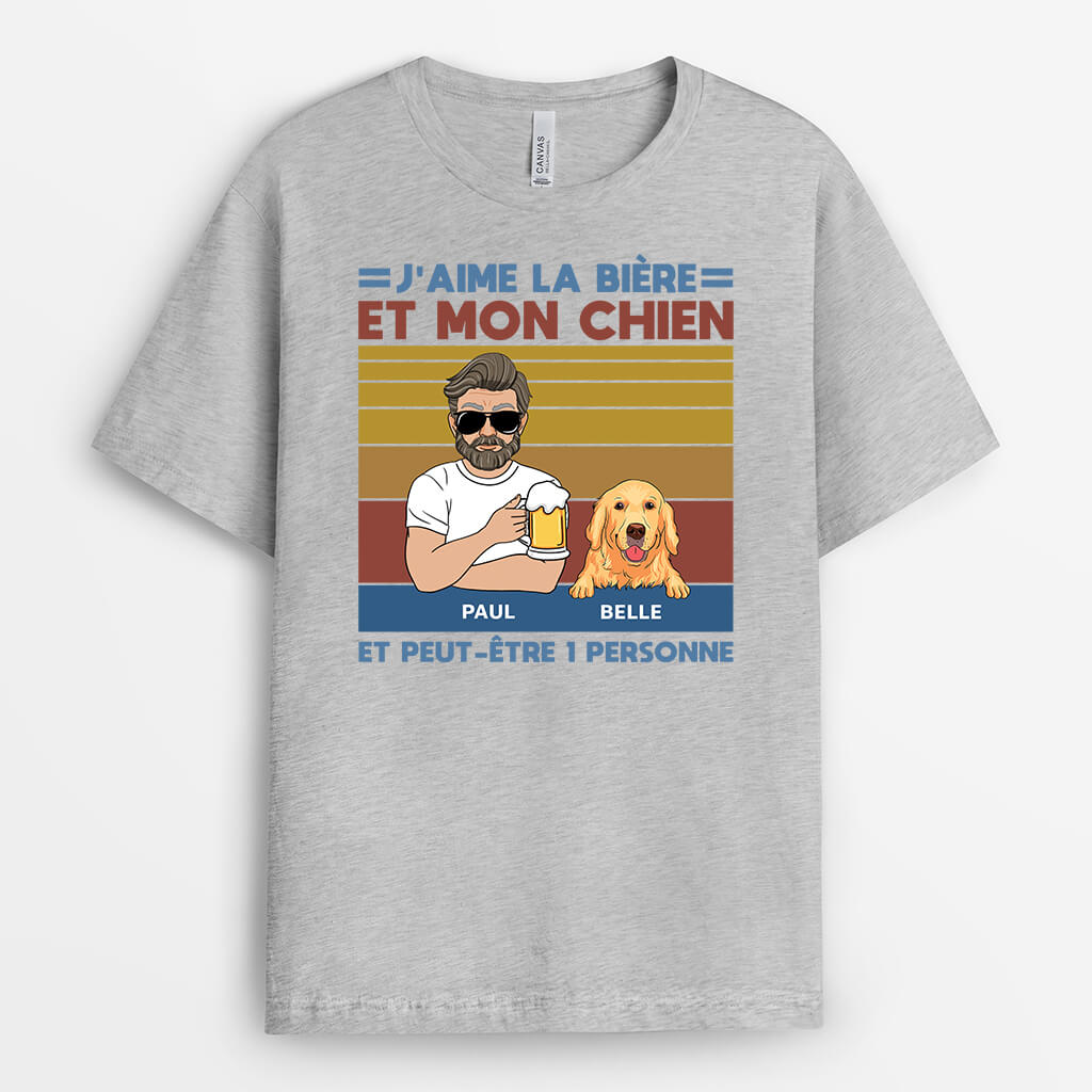 3170AFR1 jaime la biere et mes chiens t shirt chien personnalise