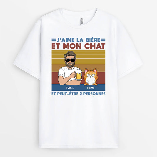 3170AFR2 jaime la biere et mes chats t shirt chat personnalise