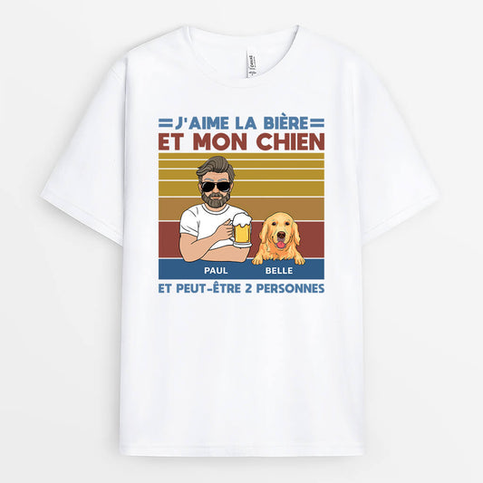 3170AFR2 jaime la biere et mes chiens t shirt chien personnalise