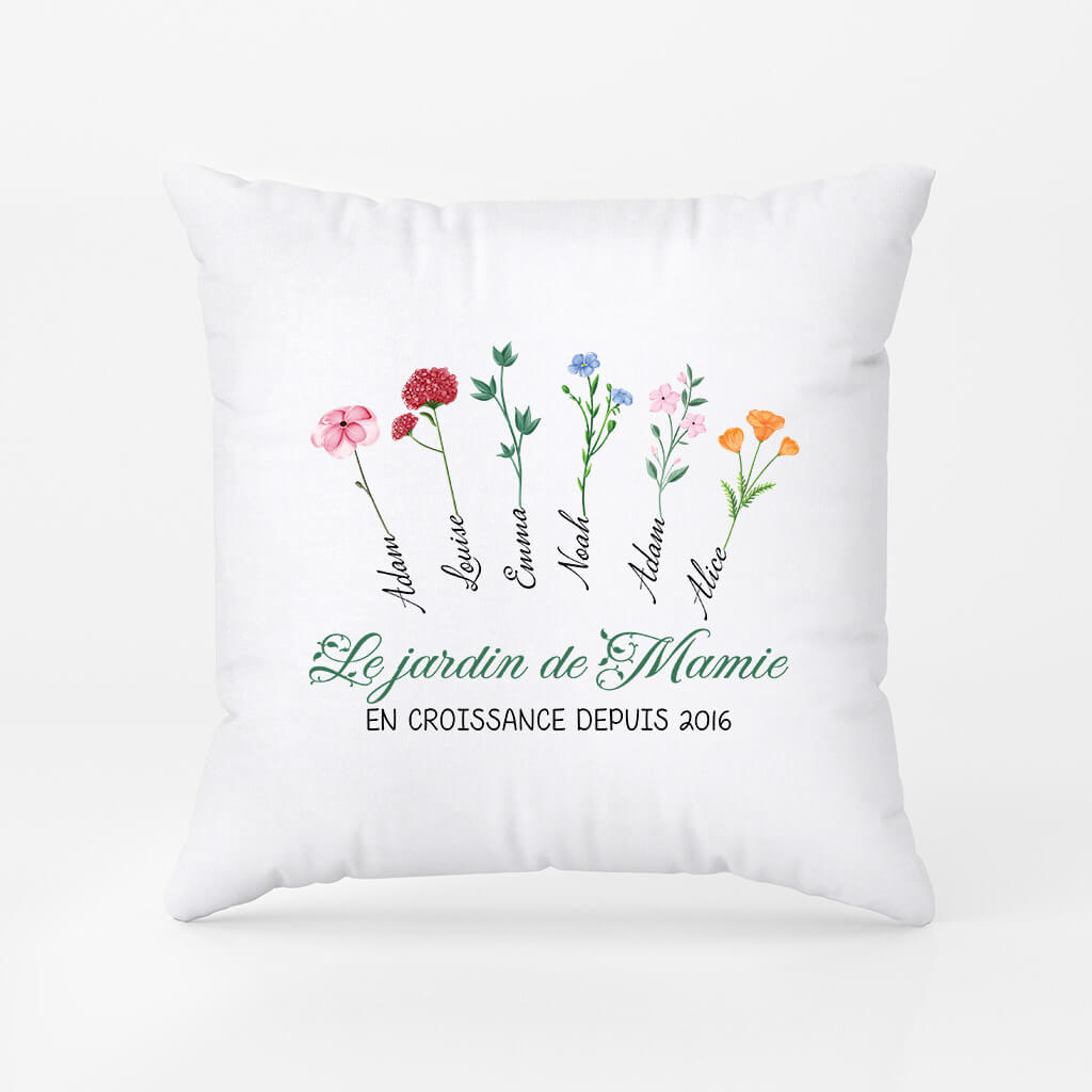 3173PFR1 le jardin de mamies avec jolies fleurs coussin mamie personnalise