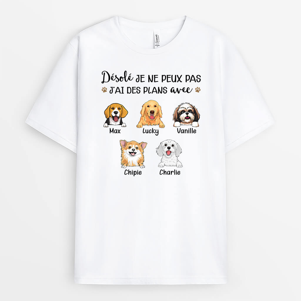 3174AFR1 desole jai des plans avec mes chiens t shirt personnalise chien