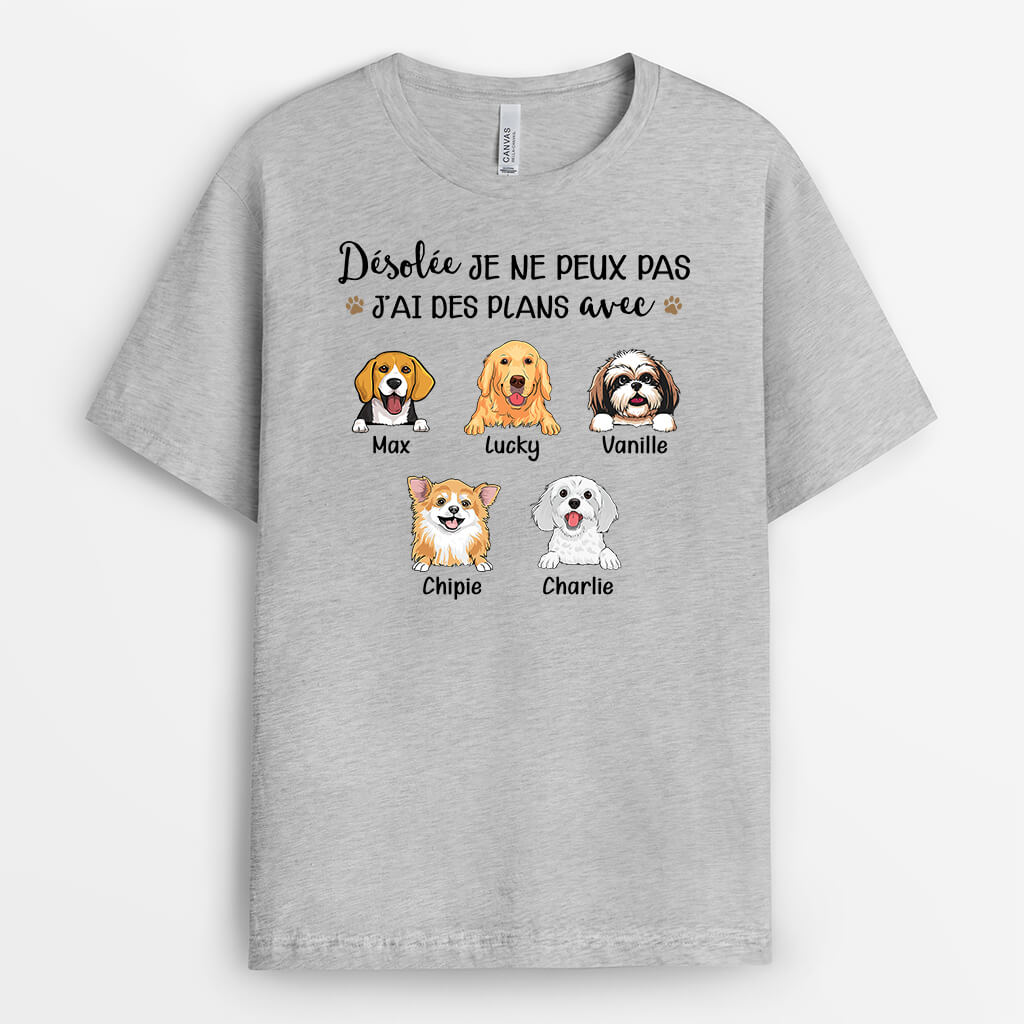 3174AFR2 desole jai des plans avec mes chiens t shirt personnalise chien