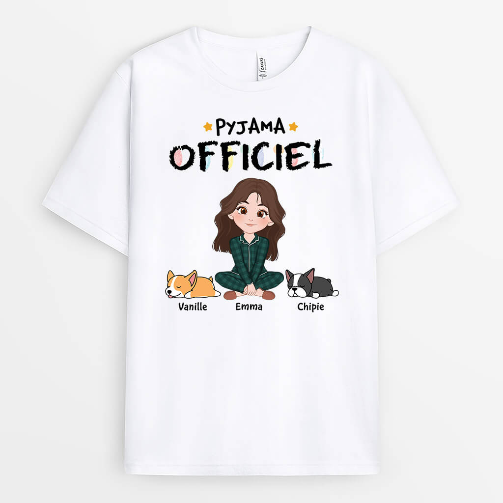 3178AFR1 pyjama officiel mignon avec des chiens dormant t shirt chien personnalise