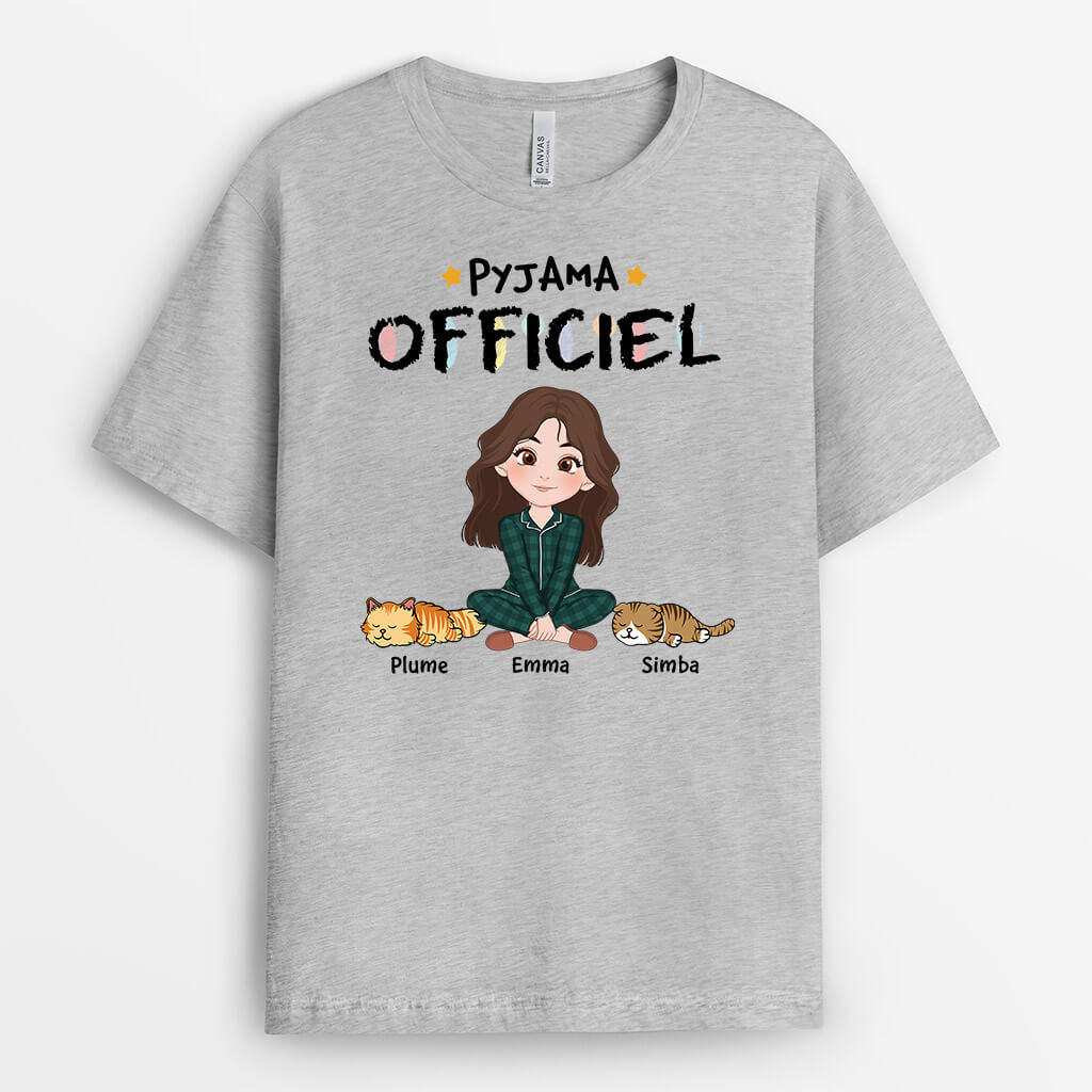 3178AFR2 pyjama officiel mignon avec des chats dormant tee shirt avec des chats