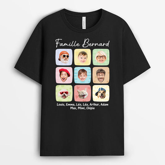 3179AFR1 famille version cubes colores avec visages t shirt famille personnalisable