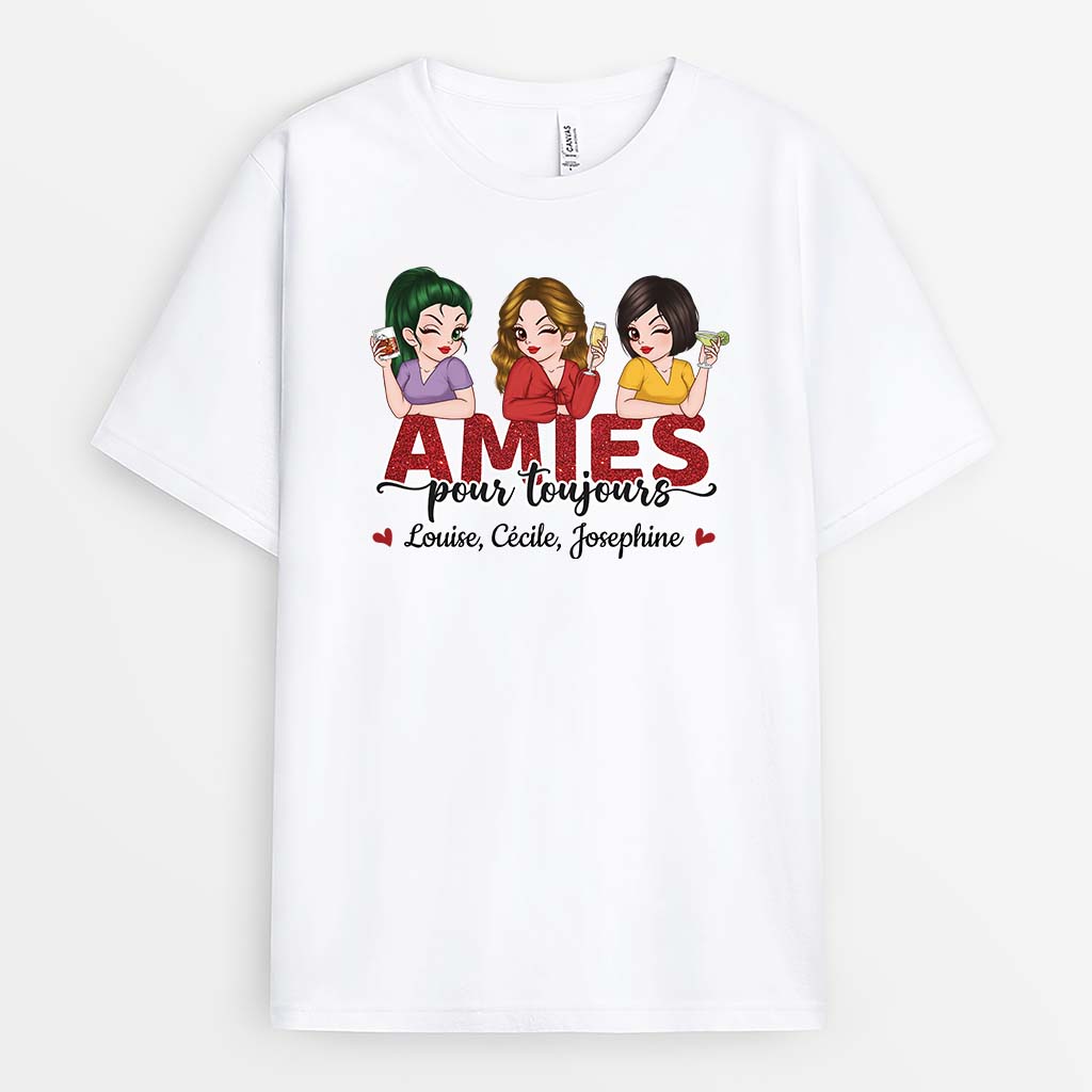 3185AFR1 meilleures amies pour toujours tenant des verres de vin t shirt personnalise amitie