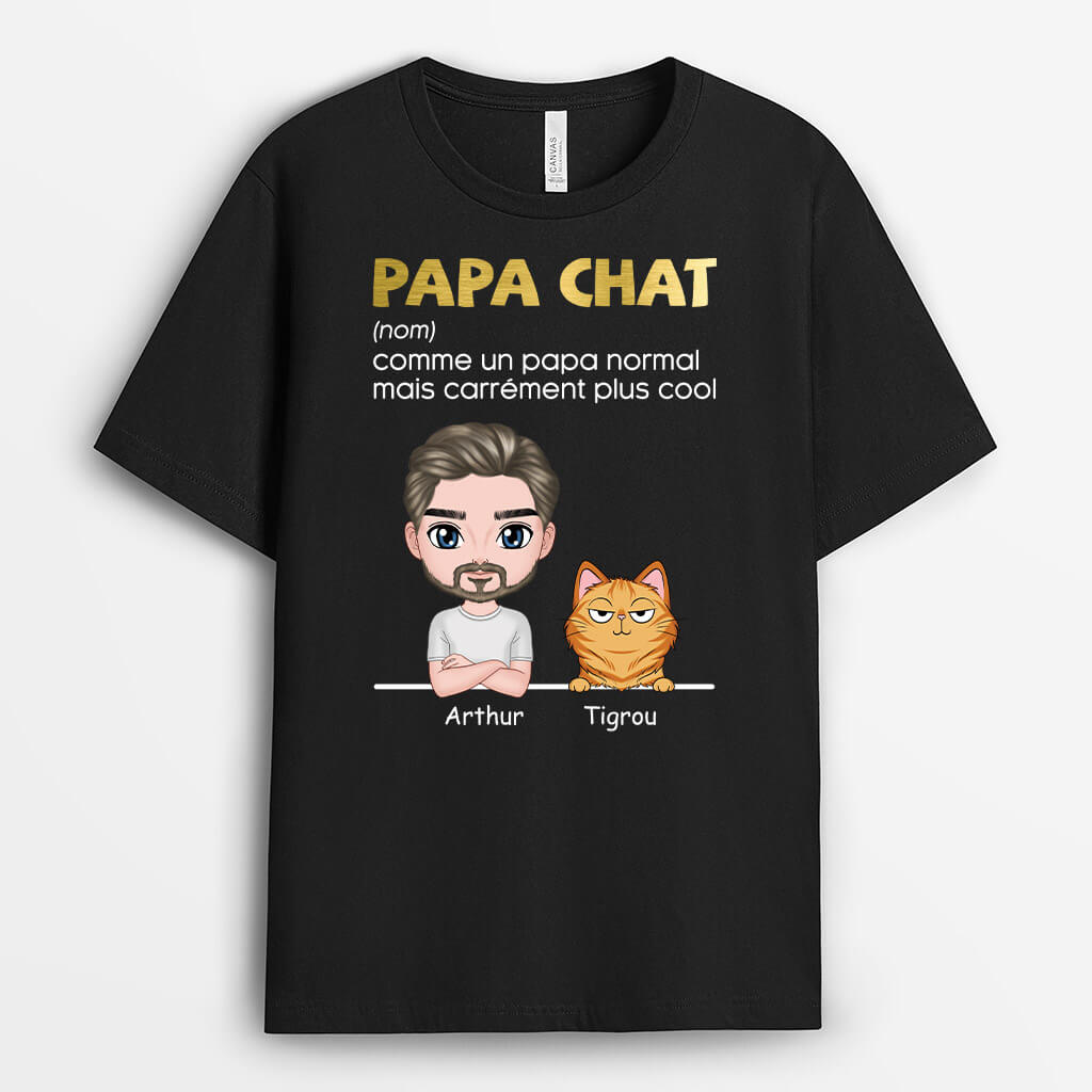 3187AFR1 definition de papa chat plus cool tee shirt personnalise chat