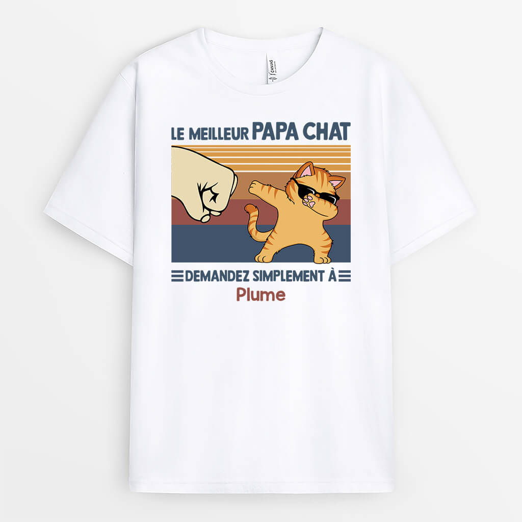 3188AFR1 le meilleure papa chat demandez le simplement tee shirt chat personnalise