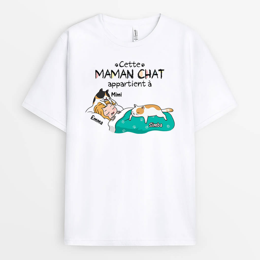 3196AFR1 cette maman chat ce papa chat appartient a version chats dormant t shirt personnalise avec chat