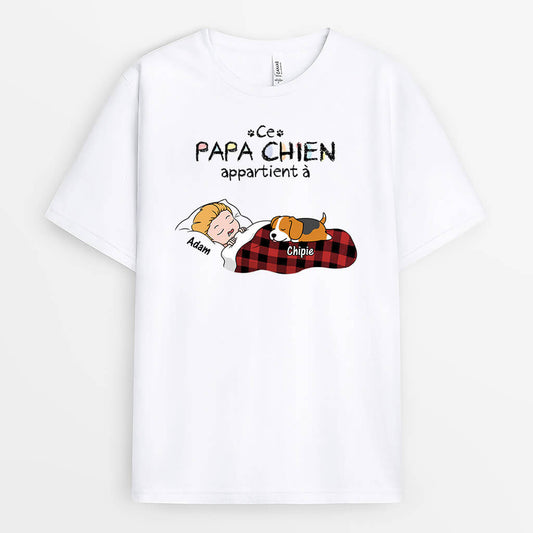 3196AFR1 cette maman chien ce papa chien appartient a version chiens dormant t shirt personnalise avec chien