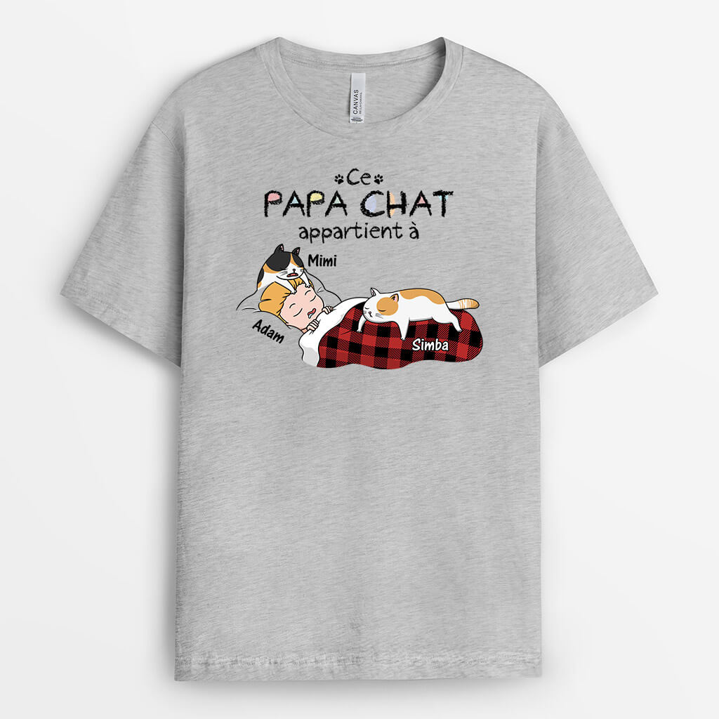 3196AFR2 cette maman chat ce papa chat appartient a version chats dormant t shirt personnalise avec chat